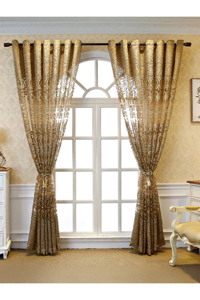 Styli 1-Piece Patterned Sheer Curtains, 140x260cm, Gold