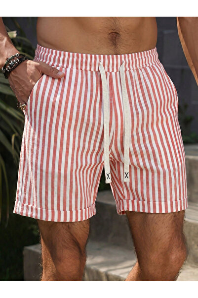 Take Two By Styli Red Striped Drawstring Waist Casual Shorts