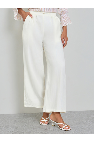 Take Two By Styli Beige Wide-Leg Elastic Waist Trousers