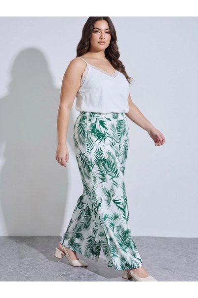 Take Two By Styli Plus Size Tropical Print Wide-Leg Trousers for Women