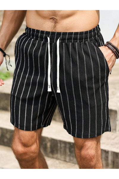 Take Two By Styli Black Striped Drawstring Waist Shorts