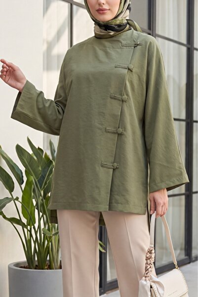 HİJABAYA Round Neck, Buttoned Front, Long Sleeves, Wide Sleeves, Hijab-Friend...