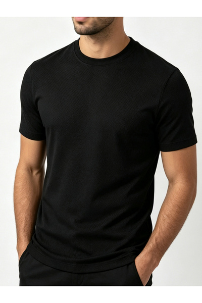 Take Two By Styli Black Plain Round Neck Short Sleeve T-Shirt