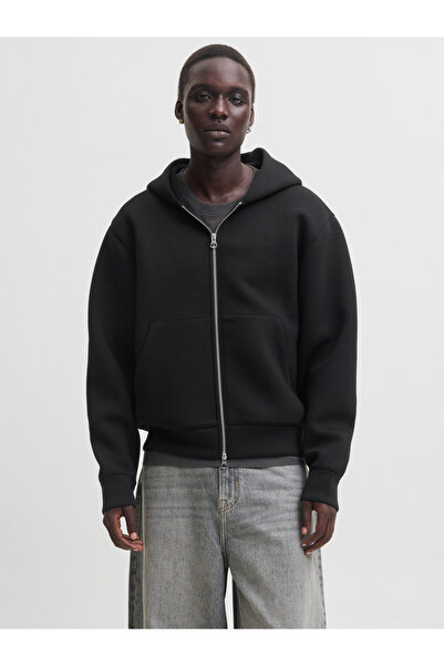 Jack & Jones Black JCOLEGACY Solid Zip-Up Hoodie