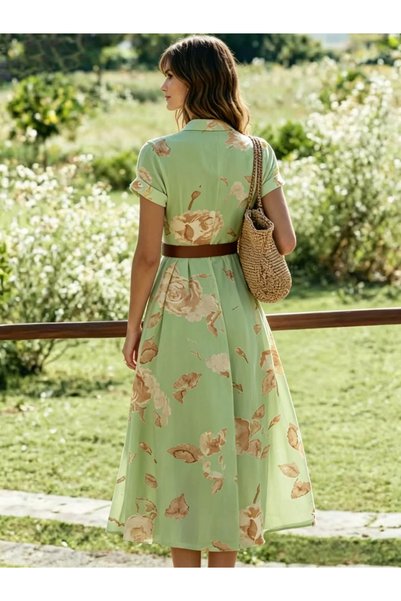 Take Two By Styli Floral A-Line Midi Dress with Short Sleeves