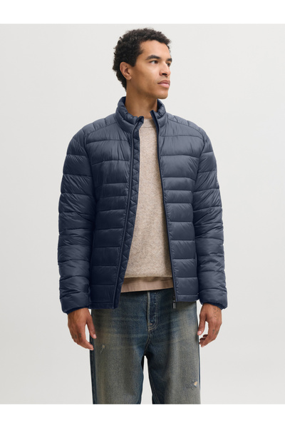 Jack & Jones Navy Blue JJEKINGSLEY Logo Patchwork Zip Puffer Jacket