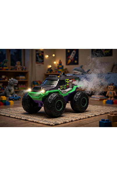 Dickie Toys Monster Truck Rowdy Rocker, cu sunete, lumini și fum, verde, 27 cm