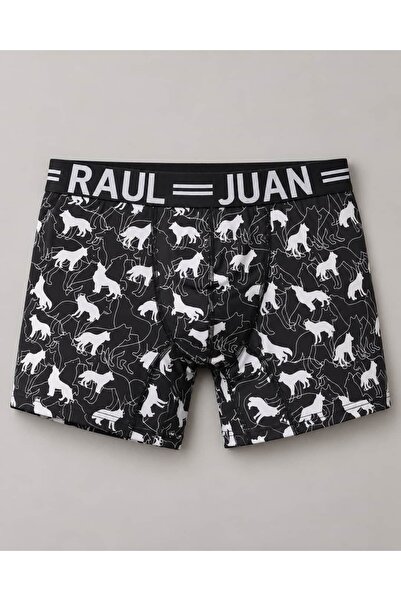 Juan Raul Wolf Patterned Black Men's Boxer - Db348