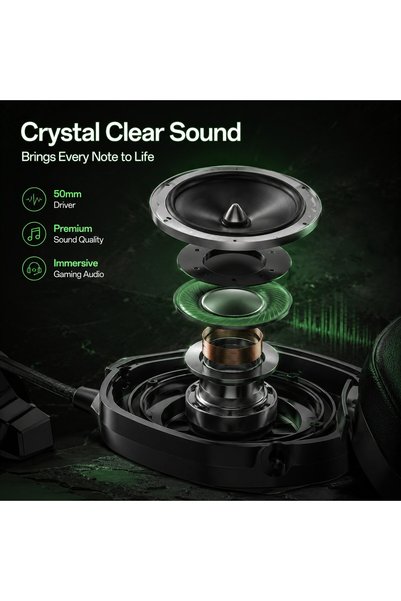 nubwo Căști de gaming profesionale, USB-C cu adaptor, Sunet virtual 7.1, microfon cu anulare a zgomotului, difuzoare de 50mm, compatibile cu PC/PS4/PS5/Switch, design ergonomic, Verde/Negru