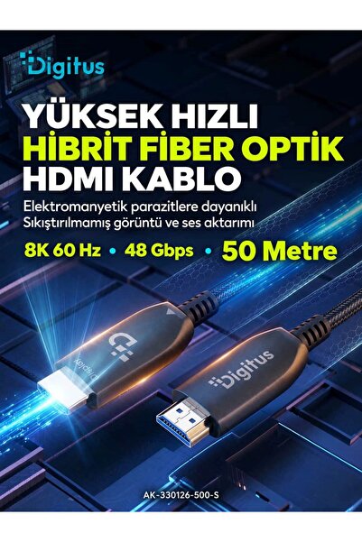 Digitus كابل ألياف بصرية هجين HDMI AOC بطول 50 مترًا، 8K 60Hz UHD 48 جيجابت ف...