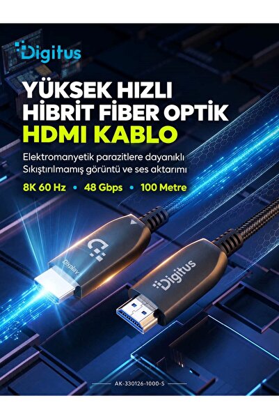 Digitus كابل ألياف بصرية هجين HDMI AOC بطول 100 متر، 8K 60Hz UHD 48 جيجابت في...