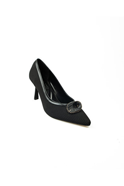 MİSS PARK MODA 3450 Black Striped Heeled Evening Dress Women's Shoes
