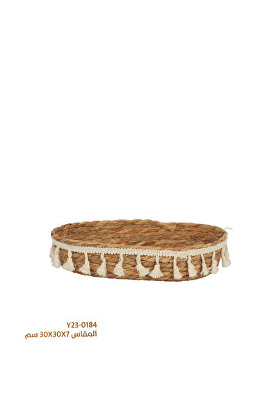 Generic Brand سلة خوص بيضاوية مع زخرفة - أبيض - 30×20×7 سم