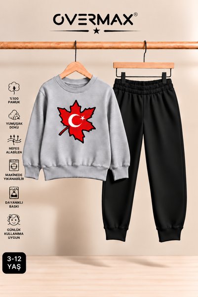 OVERMAX Turkish Flag Printed Children's Crew Neck Sweatshirt Tracksuit Set - ...