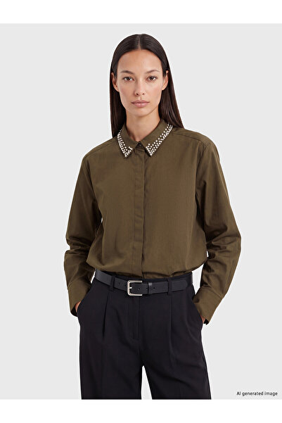LC Waikiki Two Mt Shop Quality Lcw Everyday Khaki Stoned Poplin Women's Shirt