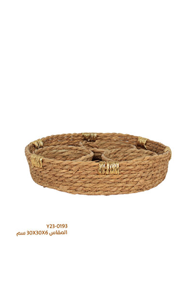 Generic Brand طقم سلة خوص + 3 حبات زينة - ذهبي - 30×6 سم