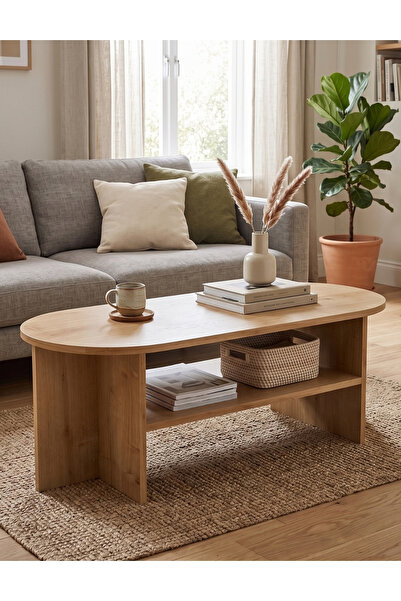 Skandi homeworks Amalfi Oval Orta Sehpa – Raflı Ahşap Modern Salon ve Oturma ...