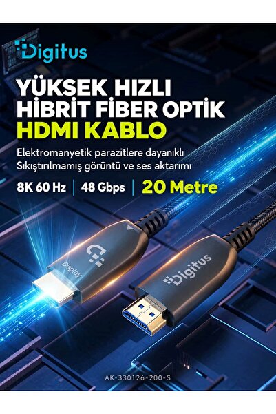 Digitus كابل ألياف بصرية هجين HDMI AOC بطول 20 مترًا، 8K 60Hz UHD 48 جيجابت ف...