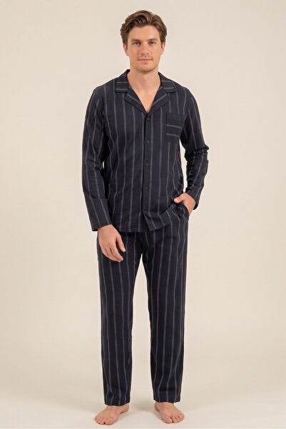 OBJE Men's Navy Blue Long Pajama Bottoms