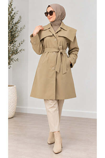 Nevayla Moda Belted Buttoned Seasonal Trench Coat - Camel / M0118