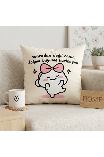 Yazılı Baskılı Hediyelik Dekoratif Kırlent 40x40 cm Elyaf Dolgulu Koltuk Yatak Yastığı