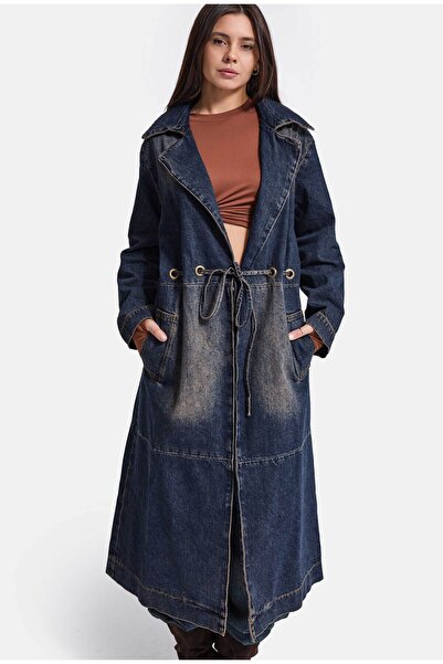 it's basic Kadın Koyu Kot 2w6-10 Relaxed Duster Trench Oversize Denim Kaban T...