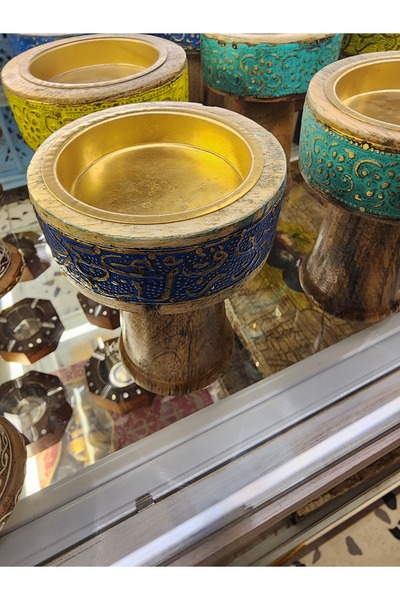 Generic Brand مبخرة خشب بقاعدة عالية ونقوش بارزة وحوض ذهبي - مبخرة عود وبخور ...