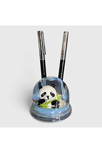HEDİYE FİKRİ Cute Panda Water Pen Holder – Mini Snow Globe Effect Desk Decor ...