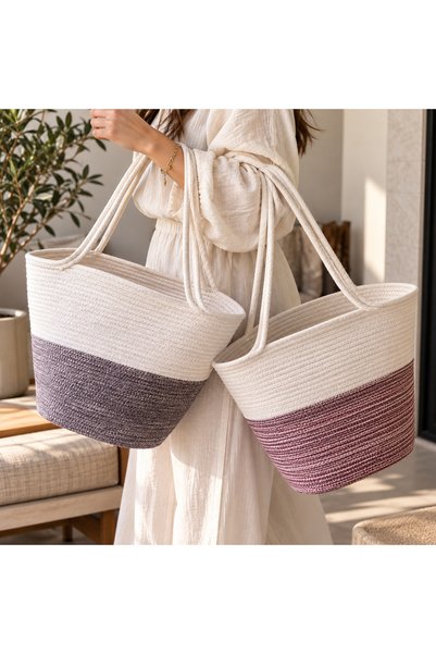 THIRTEEN SELECT Knitted Rope Shoulder Bag Large Size Two Color Beach and Daily Use Bag
