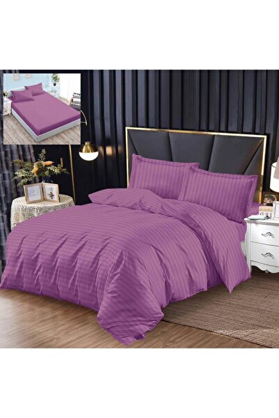 Pucioasa Home Lenjerie de pat din damasc cu elastic, 4 piese, pat 2 persoane,...