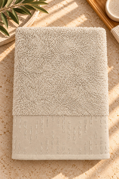 ÖDEL BULDAN Jakar Bordered Bamboo Bath & Body Towel Dark Beige 70 X 140