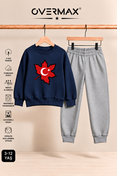 OVERMAX Turkish Flag Printed Children's Crew Neck Sweatshirt Tracksuit Set - ...