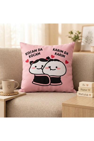 Yazılı Baskılı Hediyelik Dekoratif Kırlent 40x40 cm Elyaf Dolgulu Koltuk Yatak Yastığı