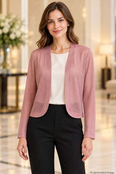 Mossta Open Front Crinkle Jacket - Pink