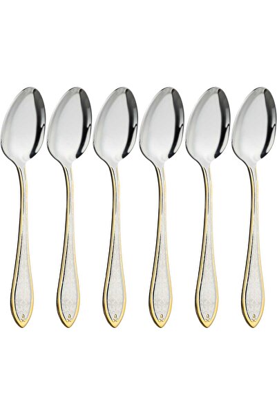 Alsaif Gallery Al Saif Gallery Steel Eating Spoon Set, Engraved with Gold Lin...