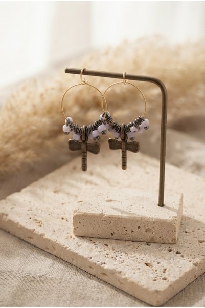 ZGNOVA Handmade Beaded and Metal Detailed Hoop Earrings