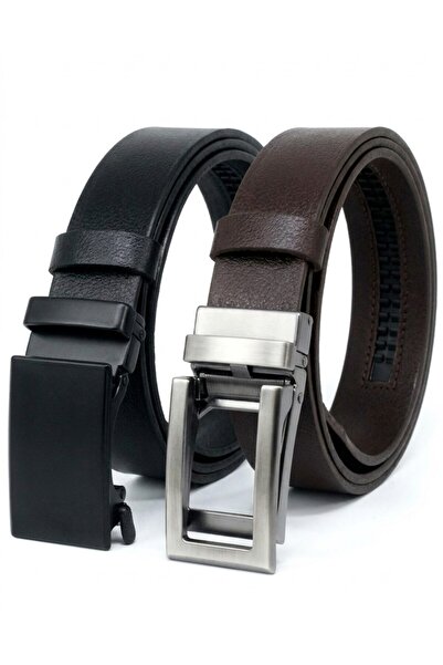 Livize 2-Pack Genuine Leather Automatic Buckle Men's Belt with No-Hole Rail