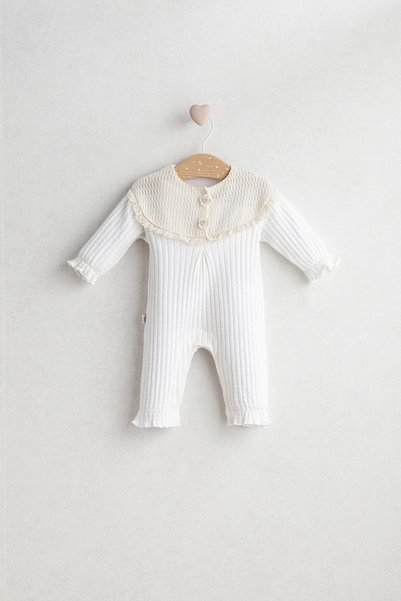 Generic Brand Baby Girl Daisy Dream Crochet Embroidered Jumpsuit Ecru 5460