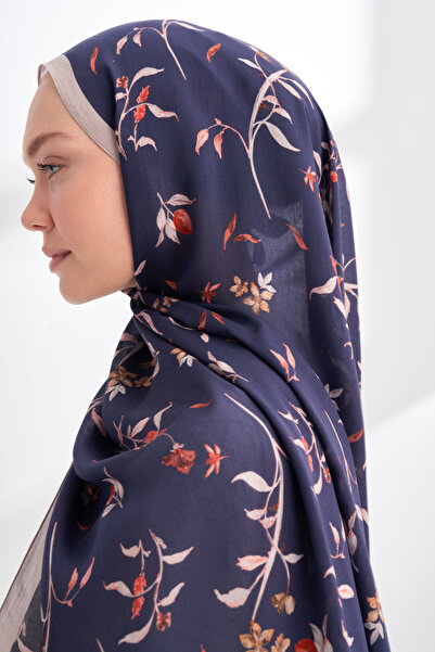 Generic Brand Floral Archive Mirelle Pattern Shawl - Stone - Dark Blue