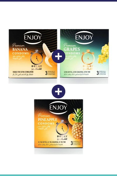 Enjoy Injoy Premium Delay Assortment 3 Boxes X 3 Pieces (Banana + Grape + Pin...