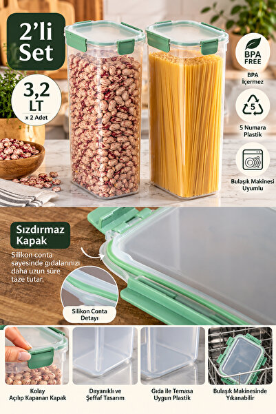 Porsima 02 2010 Tower 2-Piece Leak-Proof Lockable Storage Container 3.2 Lt - Deep Food Organizer