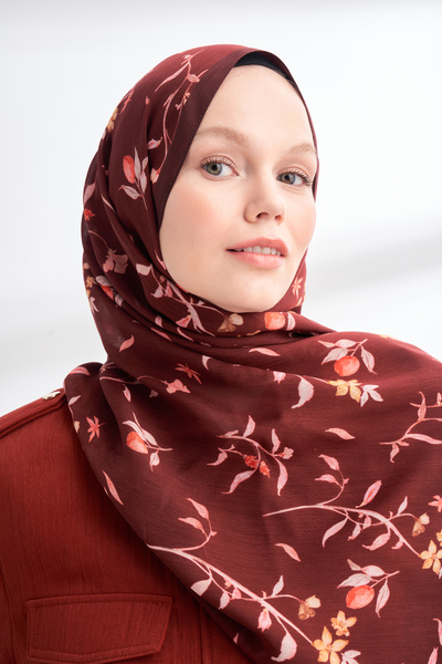 Generic Brand Floral Archive Mirelle Pattern Shawl - Bordo