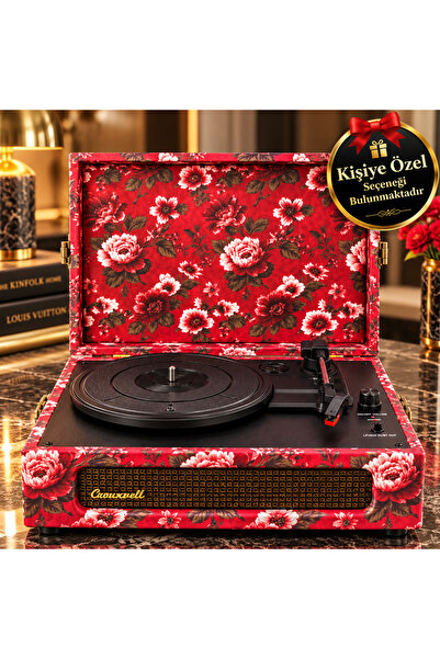 crownwell Kişiye Özel Floral Design Turntable -RD