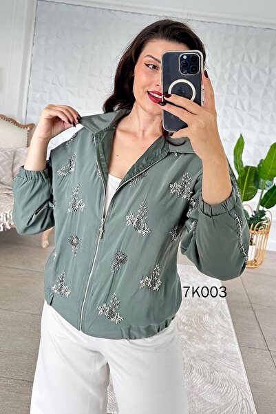 İnce Topuk Bead Embroidered Modal Kupra Jacket 7K003