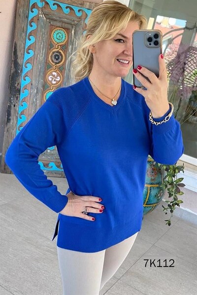 İnce Topuk V-Neck Knitwear Blouse 7K112