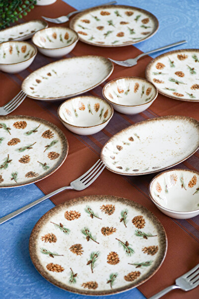 Heda Porselen Kozalak 16 Piece Porcelain Breakfast Set for 6 People