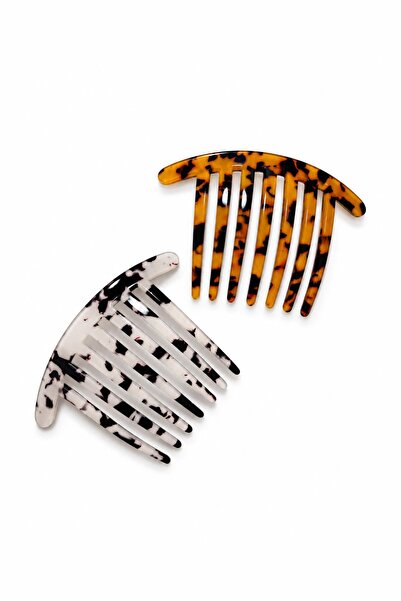 New Obsessions 2 Pieces White-Brown Tortoiseshell Moon French Bone Comb Clasp