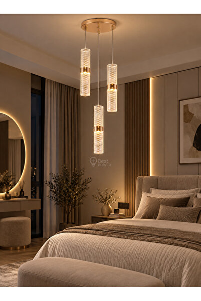 best power ثريا معلقة مودرن LED ذهبية 3 إضاءات بتصميم أسطواني فاخر - نجفة سقف...