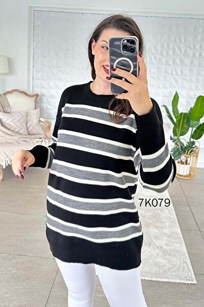 İnce Topuk Crew Neck Striped Knitwear Blouse 7K079