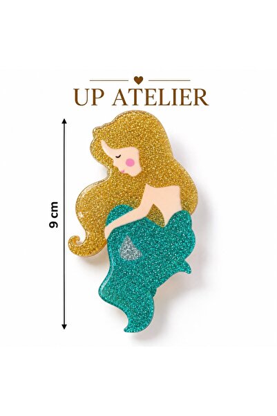 Up Atelier مشبك عظمي على شكل حورية البحر لامع مقاس 9 سم